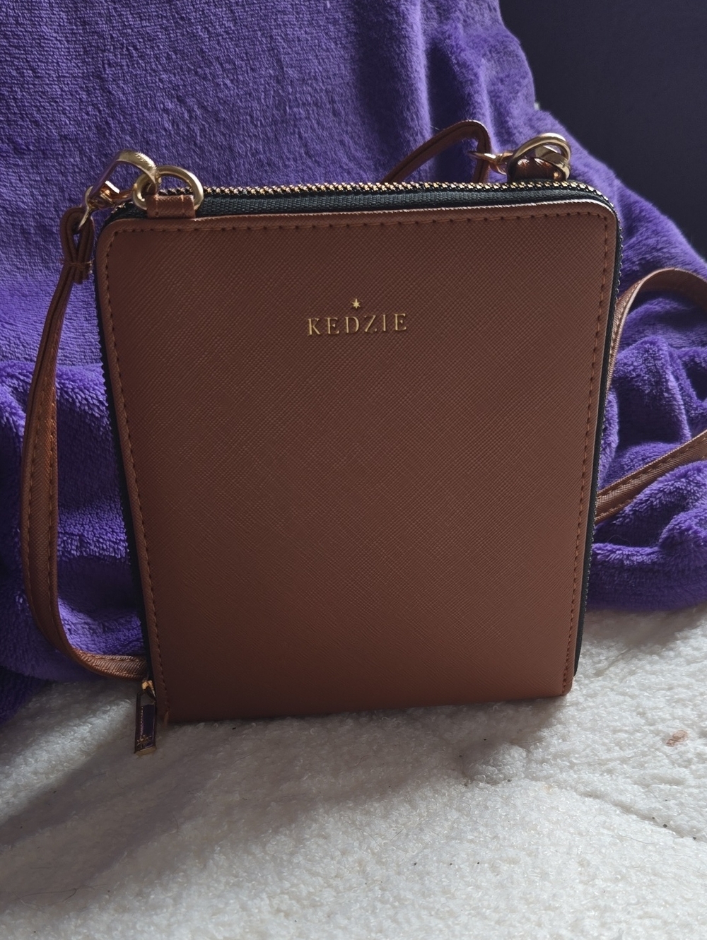 Kedzie Brown Saffiano Crossbody Phone Bag